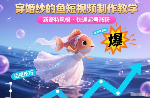穿婚纱的鱼短视频制作教学,新奇特风格,快速起号涨粉-星空网创资源