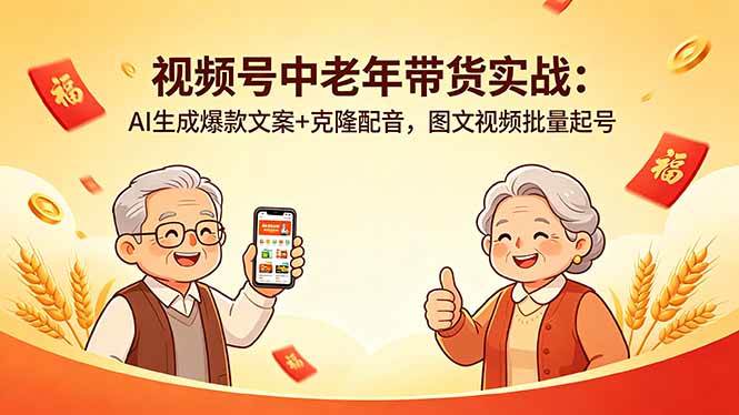 (18396期)视频号中老年带货实战:AI生成爆款文案+克隆配音,图文视频批量起号-星空网创资源