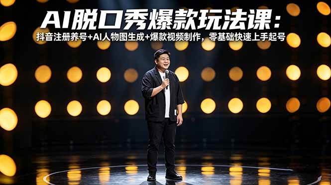 （18012期）AI脱口秀爆款玩法课：抖音注册养号+AI人物图生成+爆款视频制作，零基础快速上手起号-星空网创资源