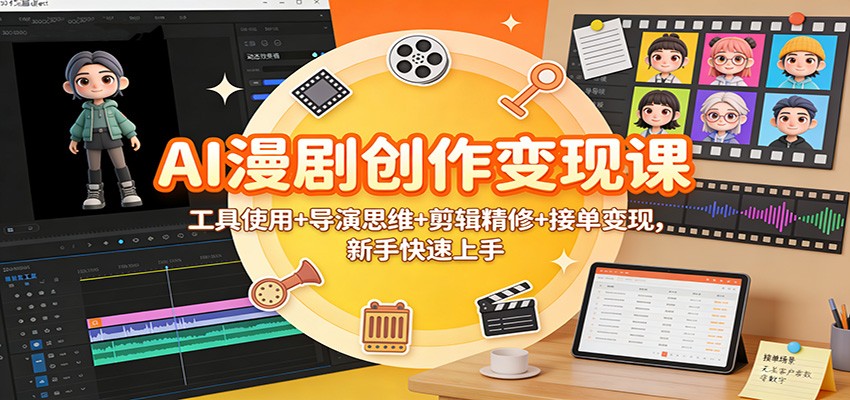 AI漫剧创作变现课：工具使用+导演思维+剪辑精修+接单变现，新手快速上手-星空网创资源