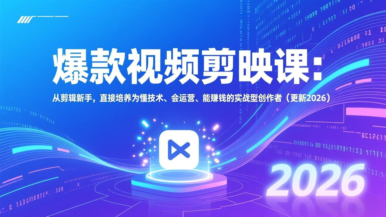 爆款视频剪映课:从剪辑新手,直接培养为懂技术、会运营、能赚钱的实战型创作者(更新2026-星空网创资源