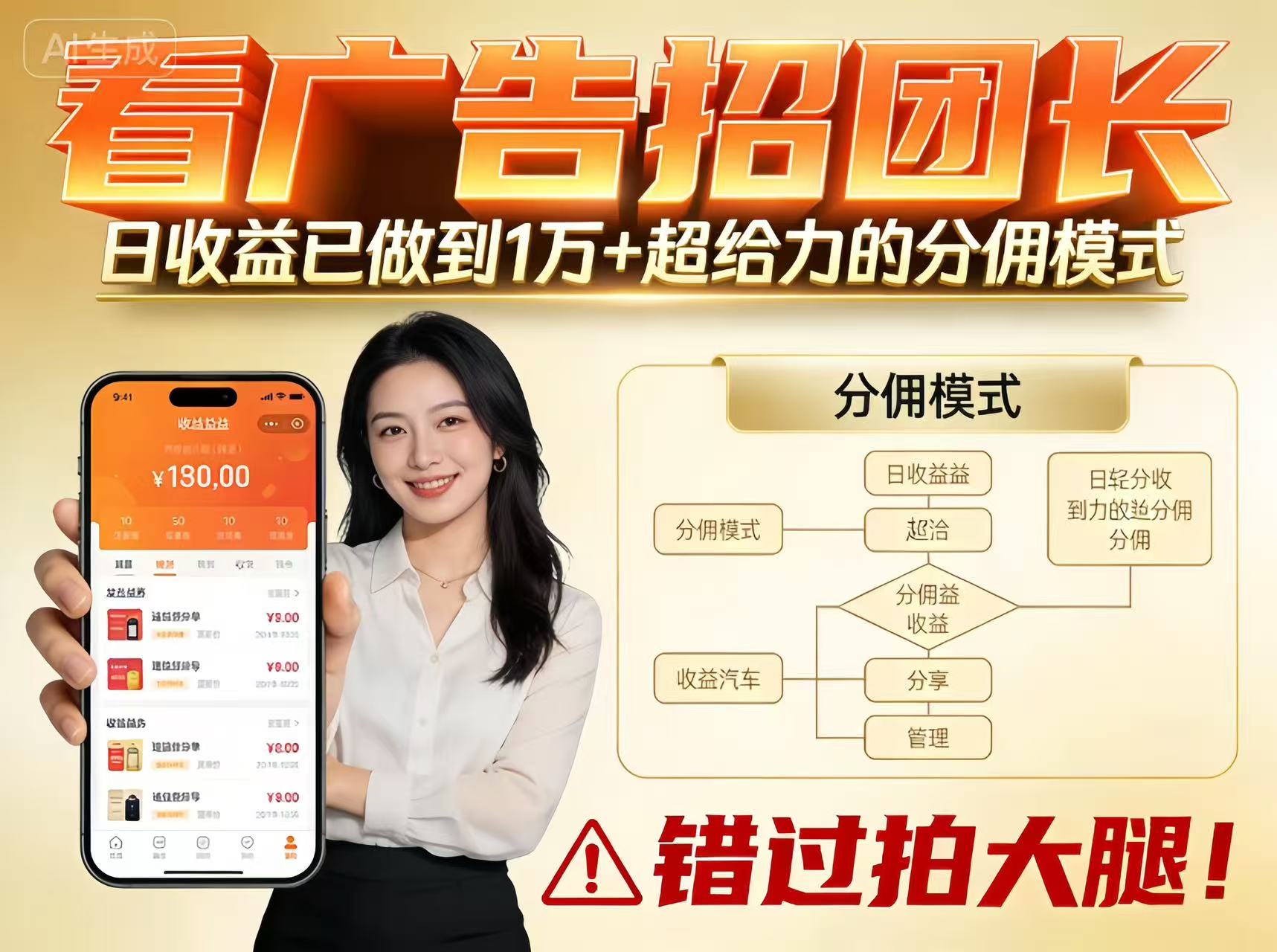 看广告招团长，团队收益已做到日入1万，分佣模式超给力，错过拍大腿-星空网创资源