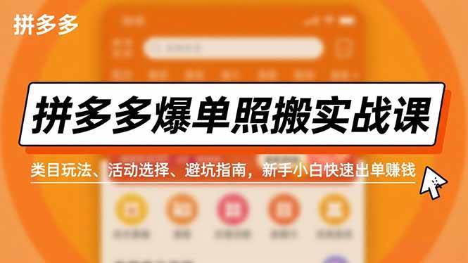 （16838期）拼多多爆单照搬实战课，类目玩法、活动选择、避坑指南，新手小白快速出单赚钱-星空网创资源