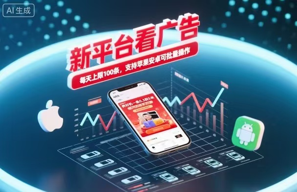 新台看广告，养好机一条5毛到5块，单机日入30到100，支持苹果安卓，可批量操作。-星空网创资源