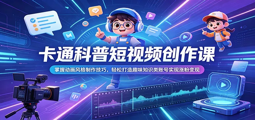 卡通科普短视频创作课:掌握动画风格制作技巧,轻松打造趣味知识类账号实现涨粉变现-星空网创资源