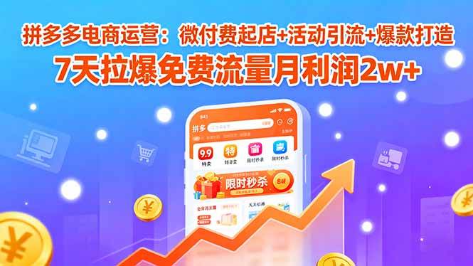 (15960期)拼多多电商运营:微付费起店+活动引流+爆款打造 7天拉爆免费流量月利润2w+-星空网创资源