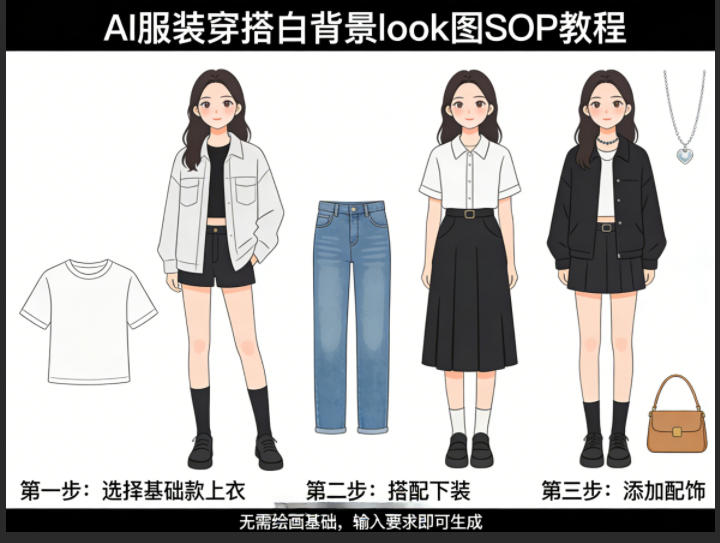 AI服装穿搭白背景look图SOP教程,不用会画画,提几句具体要求,AI就能还你一个奇迹-星空网创资源