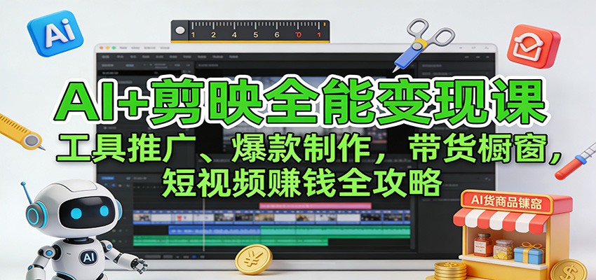 AI+剪映全能变现课：工具推广、爆款制作、带货橱窗，短视频赚钱全攻略-星空网创资源