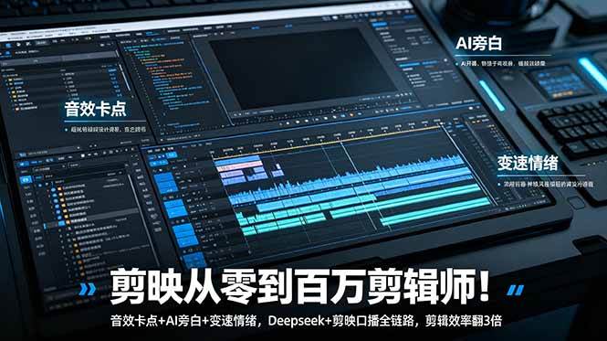 (18867期)剪映从零到百万剪辑师!音效卡点+AI旁白+变速情绪,Deepseek+剪映口播全链路,剪辑效率翻3倍-星空网创资源