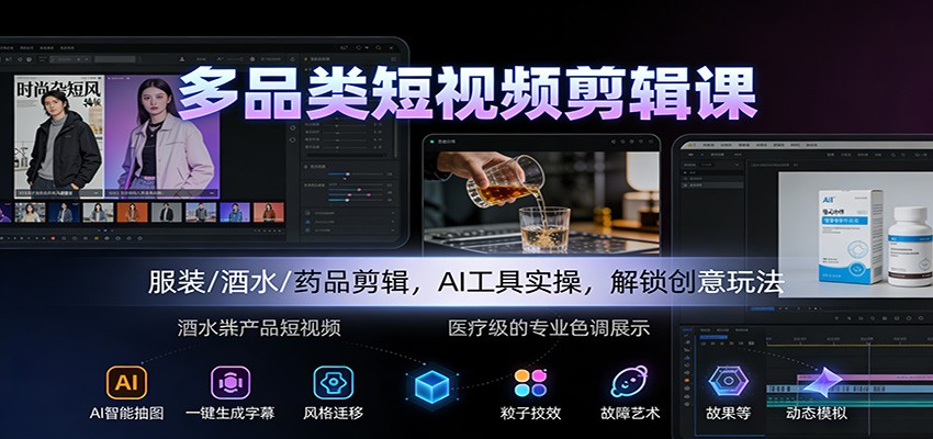 多品类短视频剪辑课：服装/酒水/药品剪辑，AI工具实操，解锁创意玩法-星空网创资源