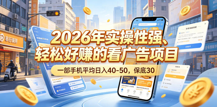 2026年实操性强、轻松好賺的看广告项目，一部手机平均日入40-50，保底30米【揭秘】-星空网创资源