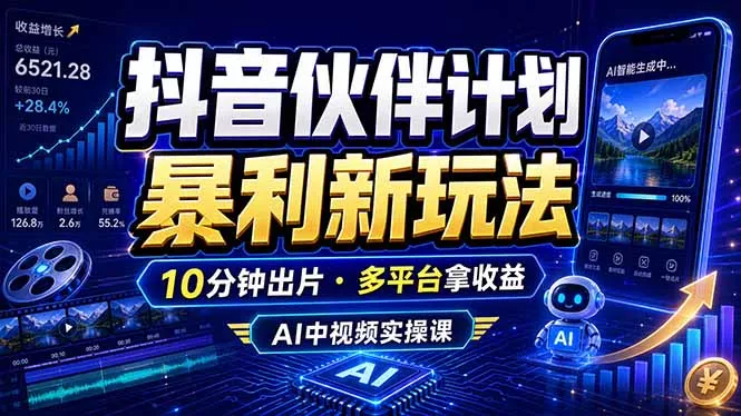 抖音伙伴计划最新玩法，无需配音剪辑，10分钟出一条原创视频，轻松日入三位数-星空网创资源