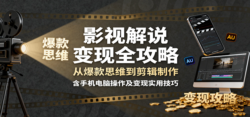 影视解说变现全攻略：从爆款思维到剪辑制作，含手机电脑操作及变现实用技巧-星空网创资源