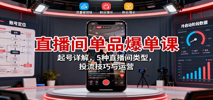 直播间单品爆单课：起号详解，5种直播间类型，投流技巧与运营-星空网创资源