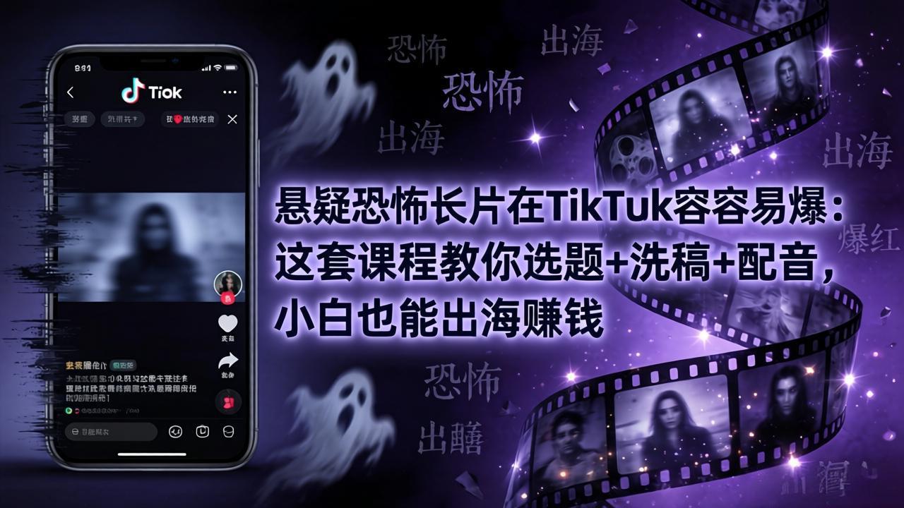 悬疑恐怖长片在TikTok最容易爆:这套课程教你选题+洗稿+配音,小白也能出海赚钱-星空网创资源
