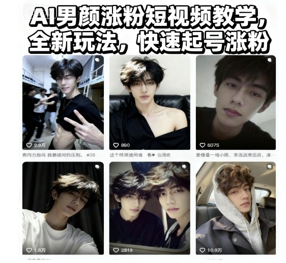 AI男颜涨粉短视频教学，全新玩法，快速起号涨粉-星空网创资源