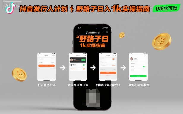 抖音发行人计划全新野路子玩法,随时随地,只要有手机,就能操作,日入1k+【揭秘】-星空网创资源