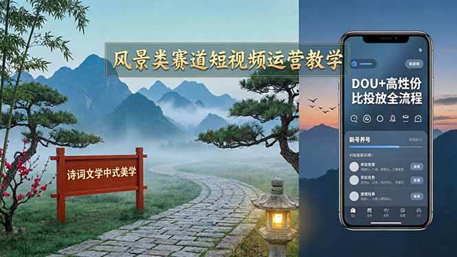 (17992期)风景类赛道短视频运营教学:诗词文学中式美学,新号养号对标账号定位,DOU+高性价比投放全流程-星空网创资源