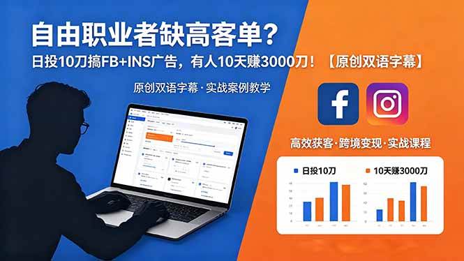 (18489期)自由职业者缺高客单?日投 10 刀搞 FB+INS 广告,有人 10 天赚 3000 刀!【原创双语字幕】-星空网创资源