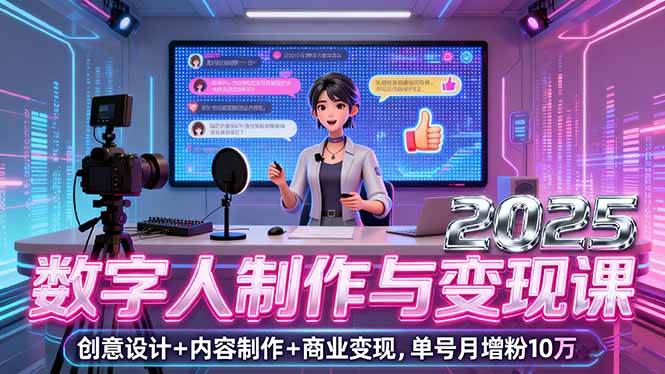 （16032期）2025数字人制作与变现课，创意设计+内容制作+商业变现，单号月增粉10万+-星空网创资源
