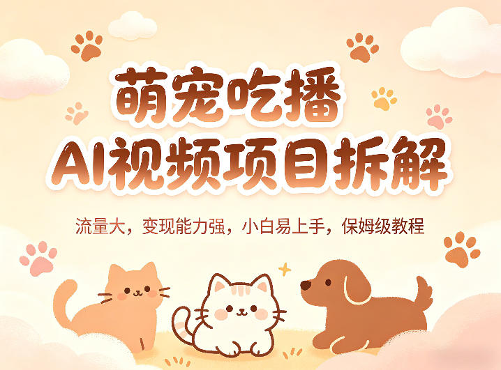 萌宠吃播AI视频项目拆解,流量大,变现能力强,小白易上手,保姆级教程-星空网创资源