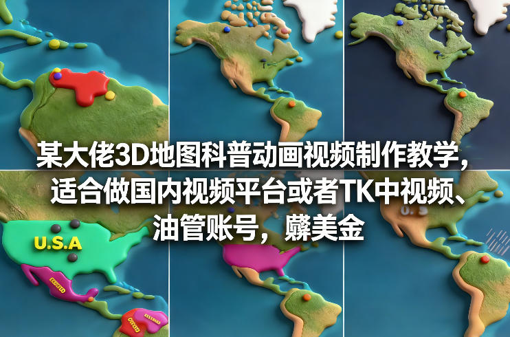 某大佬3D地图科普动画视频制作教学,适合做国内视频平台或者TK中视频、油管账号,賺美金-星空网创资源